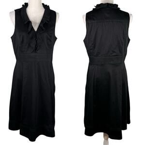 White House Black Market WHBM Midi Ruffle Dress Black 14 Sleeveless